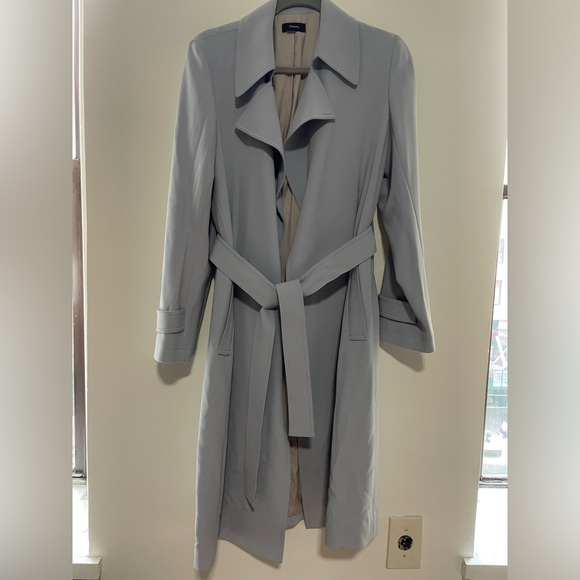Theory Oaklane Trench Coat in Admiral Crepe in Misty Blue - Size M - Picture 8 of 10